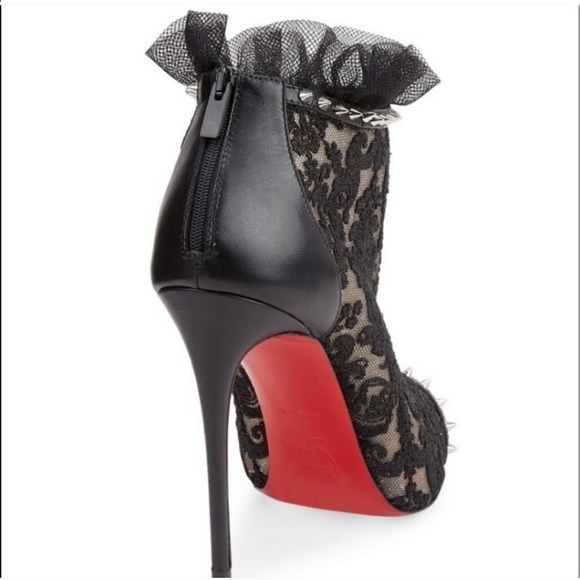 Christian Louboutin Pigalla 100 Lace Tulle Spiked Studded Boot 37.5 - Picture 4 of 13
